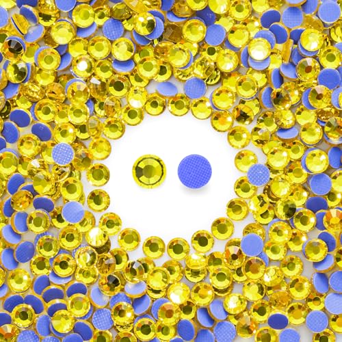 Image of Hotfix Rhinestones Bulk 300PCS SS30 (6.3-6.5mm), Yellow Glass Rhinestones for Clothes, Tumblers, Shoes DIY, Heat Transfer Flatback Gems for Crafts & Decoration