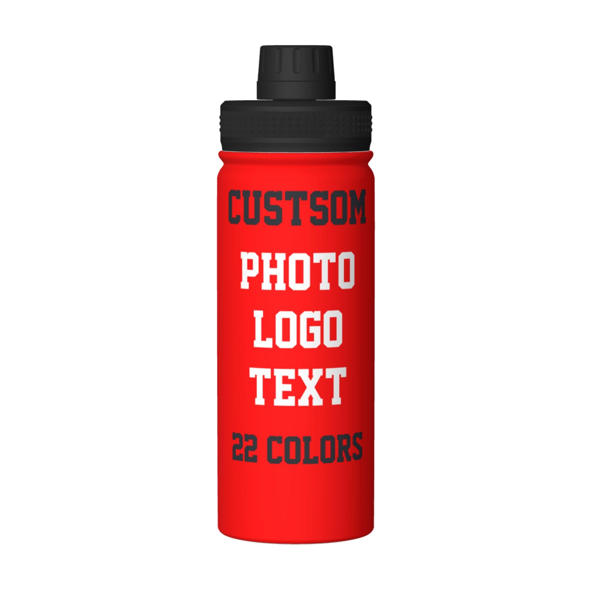Miyeiw Personalised Water Bottles with Name/Photo for Kids Adults, Custom Stainless Steel Insulated Drink Bottle with Picture Text for Women Mens, Large Capacity Sports Bottle for Hiking Travel, Red