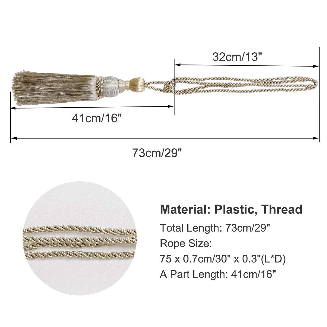 N/A 2 Stück Raffhalter für Gardinen, 29 Zoll, Vorhang, Fenster, Eicheln, Dekorative Clips, Seil, Vorhang, Halterung, Raffhalter, Beige
