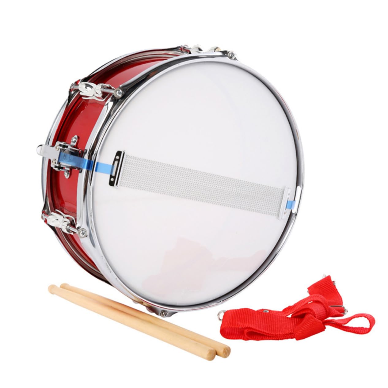 Rullante Rosso da 13 Pollici in Metallo per Bambini | Set Jazz con Bacchette Incluse, Tracolla Regolabile, Facile da Trasportare