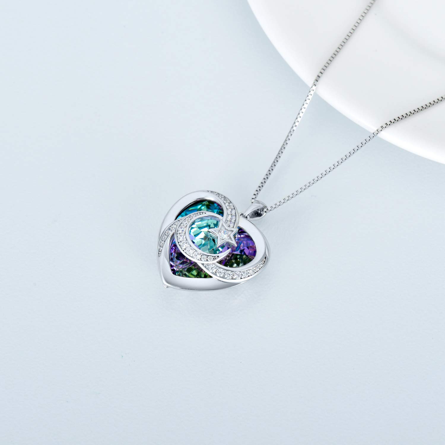 TOUPOP 925 Sterling Silber Monde Kette Für Freunde Stern Anhänger Mond Halskette Kristallkette Damen Schmuck mutter ehefrau mädchen Geburtstagsgeschenke für Frauen
