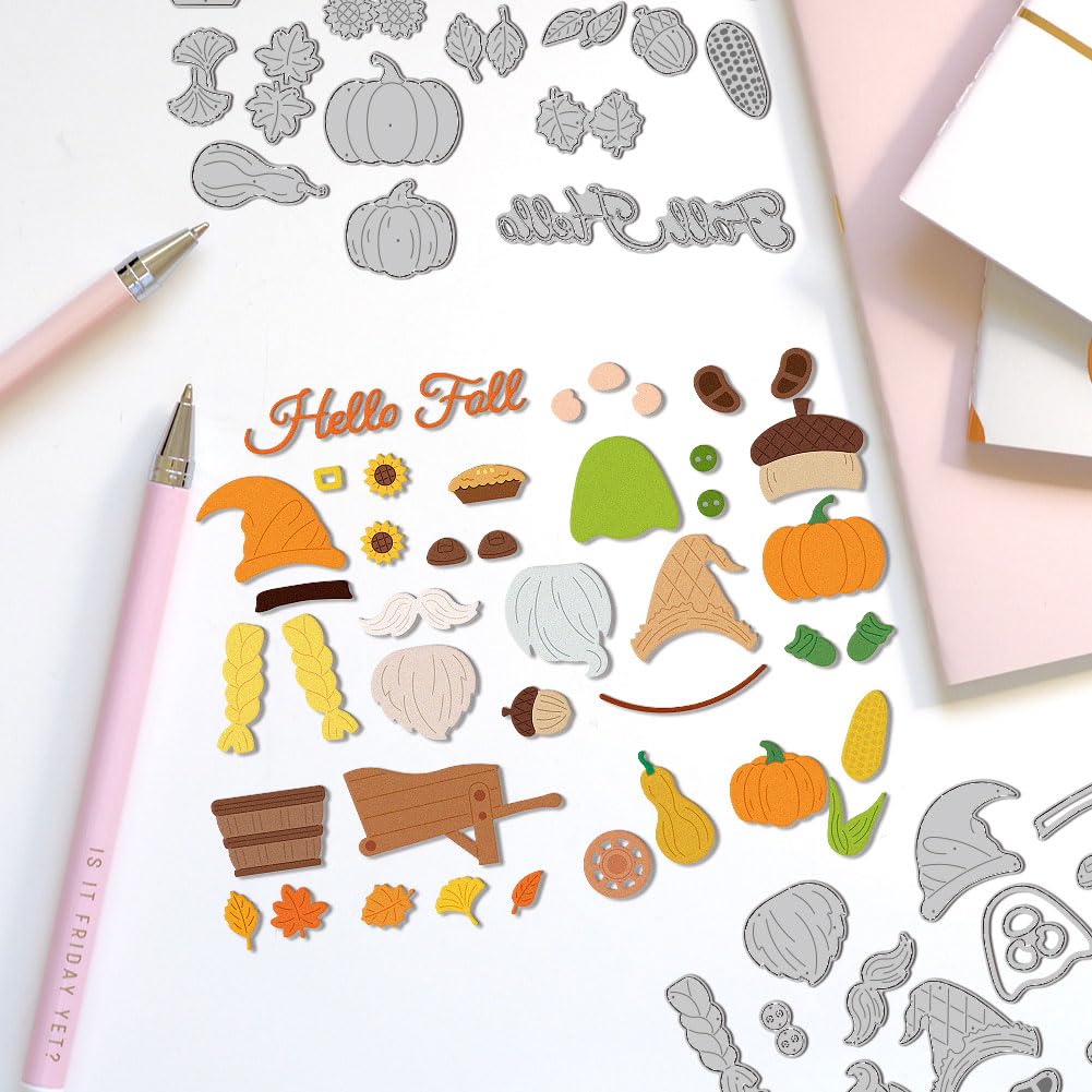 DELORIGIN Halloween Fall Gnomes Cutting Dies Pumpkin Dwarf Carbon Steel Die Cuts for Card Making Embossing Scrapbooking Stencils Template for DIY Craft Album Paper Card Halloween Festival Gift Decor - Image 4