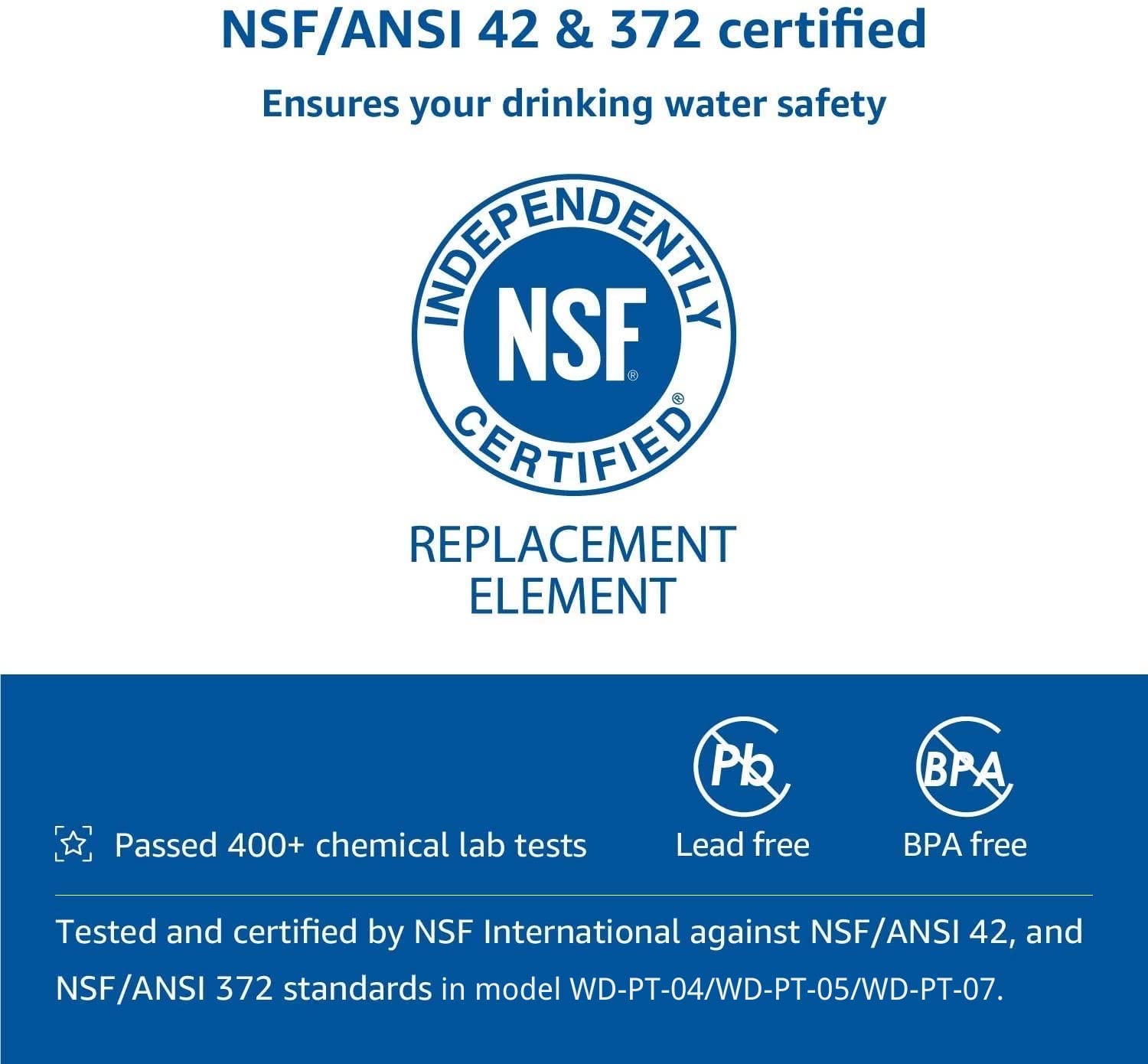 Waterdrop WD-PF-01A Plus filtry zastępcze z certyfikatem NSF do wszystkich systemów filtracji dzbanków Waterdrop o pojemności do 757 litrów (3 sztuki)