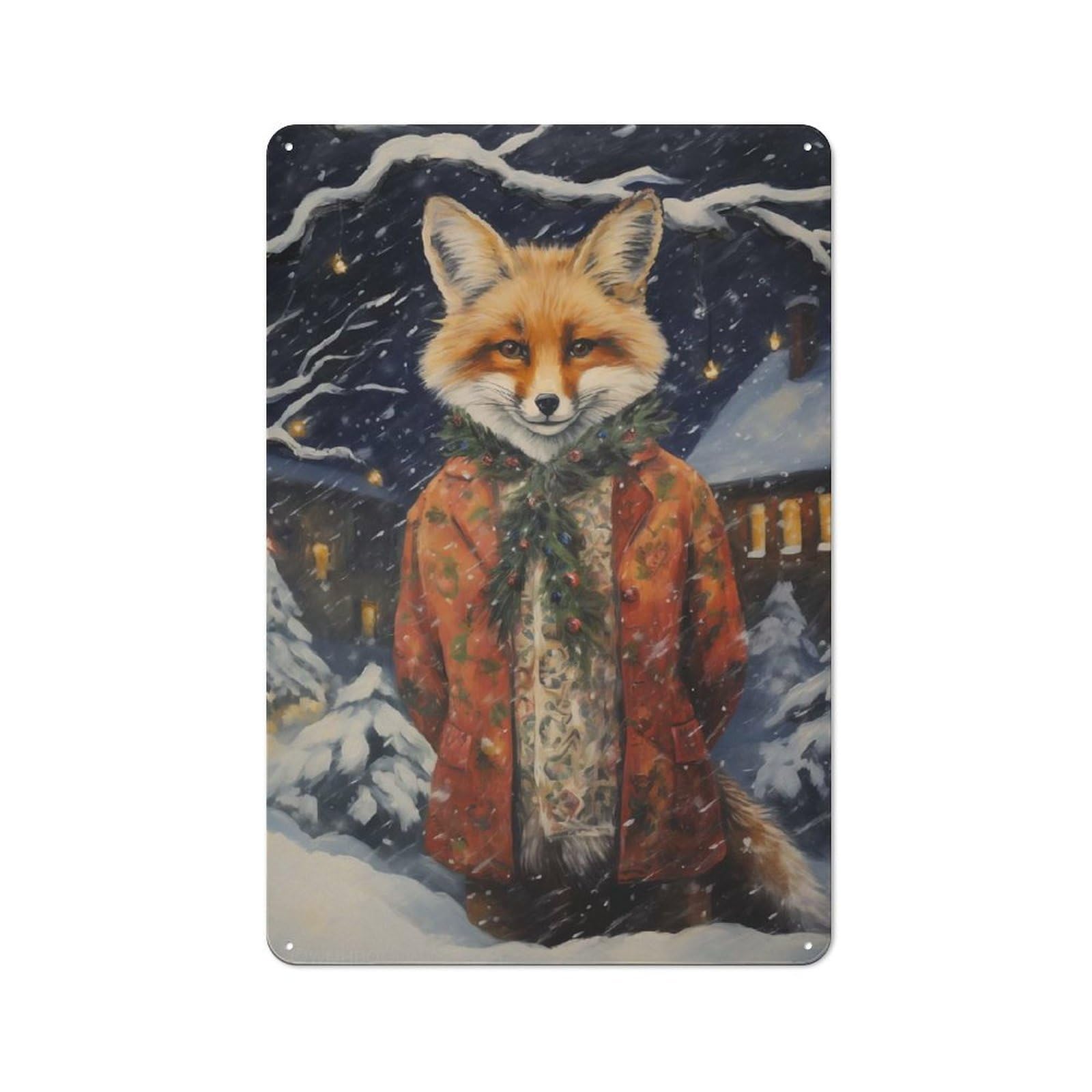 Junmoney Old Classic Fox Xmas Tin Wall Plaque 30X20cm With For Hallway Wall, For Home Interiors, Feature Walls And Decorative Displays