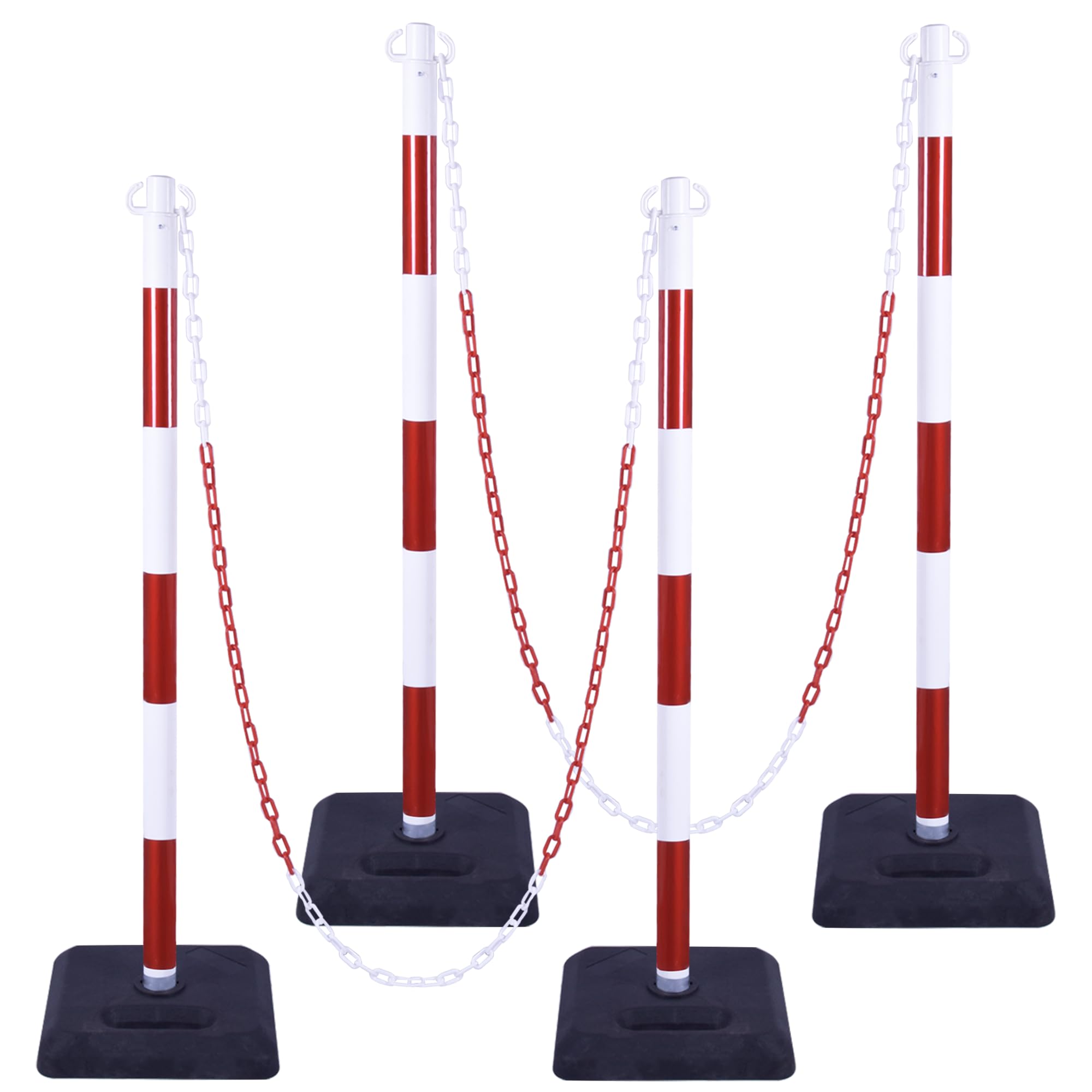 OrangeStar 4 Pack 40" Traffic Delineator Post Cones w/Rubber Base, Safety Delineator Barrier w/Total 20Ft Chains, Traffic Barriers Safety Cones for