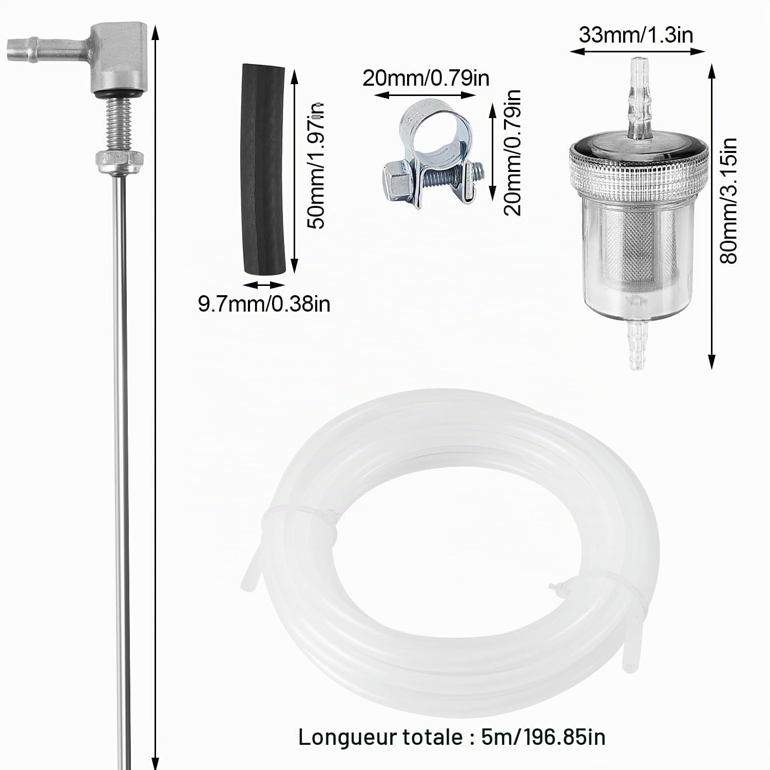 18 Pièces Filtre Carburant Ensemble, Filtration à Haute Efficacité, Durable, Filtrer les Impuretés, Acier Inoxydable, avec Tuyau de Carburant, pour Eberspacher/Webasto de Chauffages