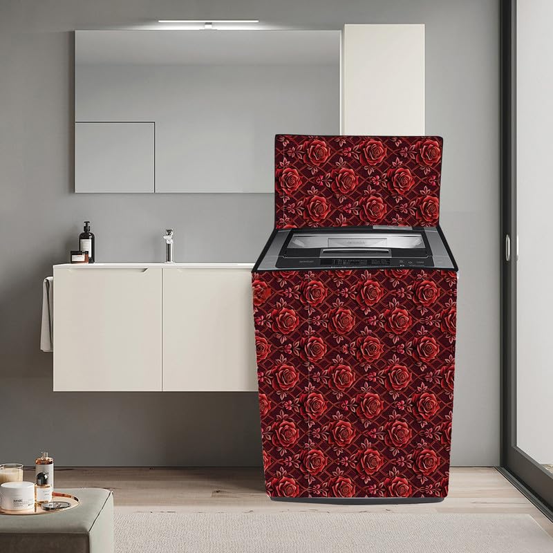 Image of Fully Automatic Top Load Washing Machine Cover Suitable For Samsung, Lg, Godrej, Whirlpool 6.5Kg, 7Kg, 7.5Kg, 8Kg, 9Kg, 10Kg, 11Kg ( 58Dx60Wx94H ), Waterproof Cover, Lal Gulab.