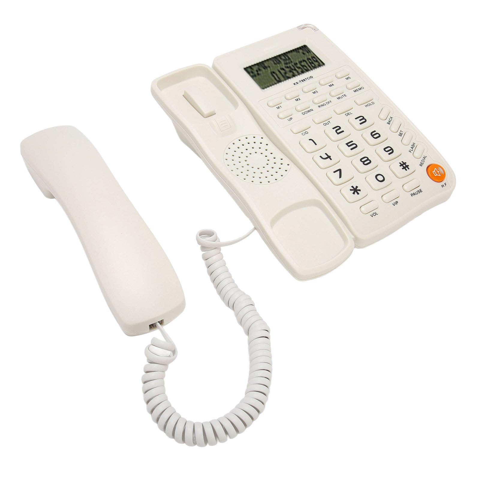 Teléfono con Cable, Teléfono con Cable con Altavoz, Identificador de Llamadas, Llamada en Espera, Teléfono Fijo con Botones Grandes para el Hogar, Oficina, Hotel, Ancianos (Blanco)
