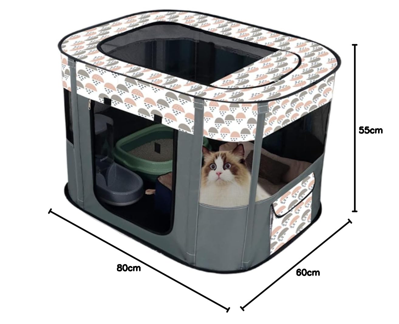 Cerca Plegable portátil para Mascotas,corralito Rectangular para Perros,Cama para Gatos,Cueva para Gatos,perreras para Cachorros, Tienda para Mascotas Cerrada (Gris, M/80 x 60 cm)