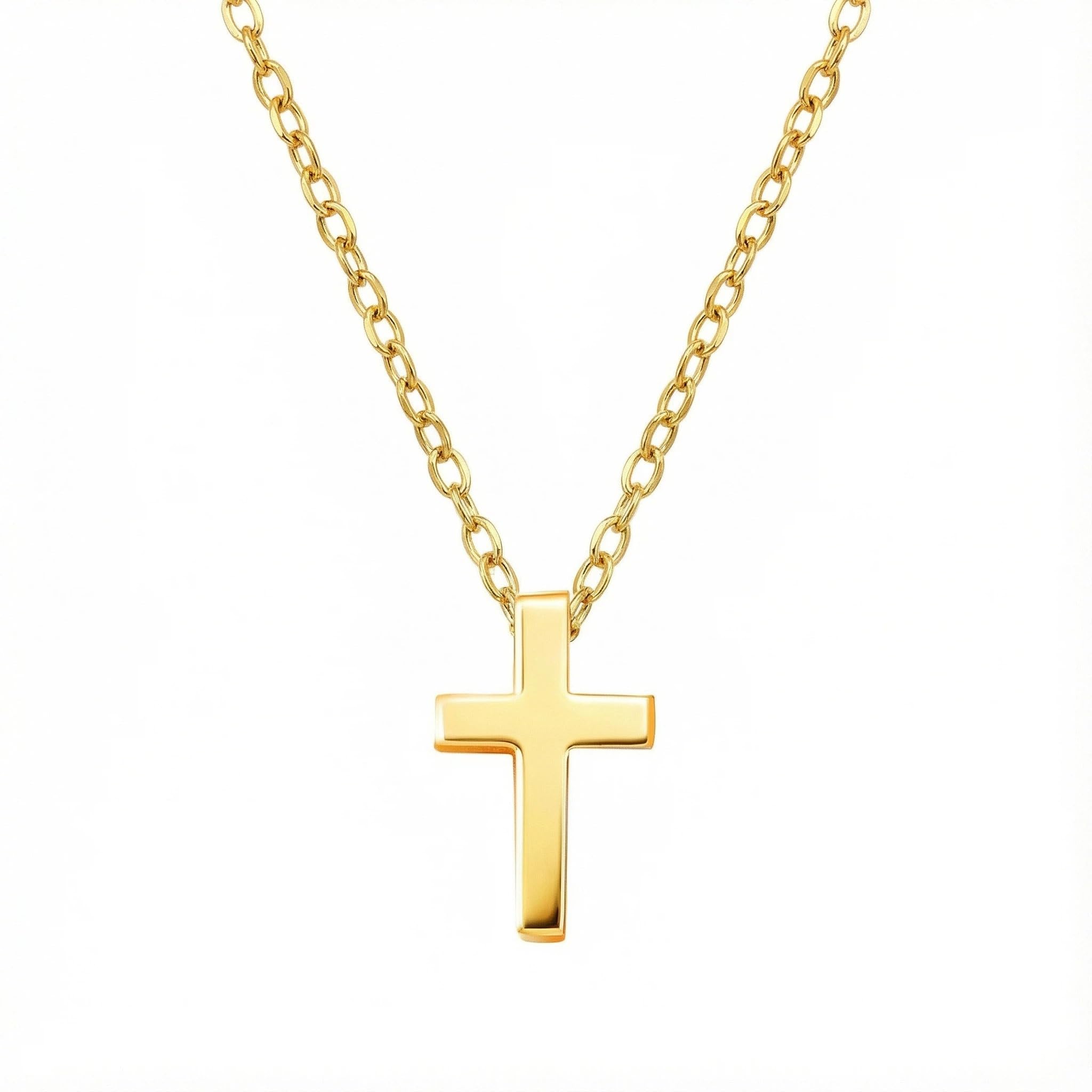 Cross Necklace Gold, Trendy Plated Gold Cross Pendant, Minimalist Religious Faith Pendant Jewelry for Women Men, Jewelry Gifts for Christians and Baptism