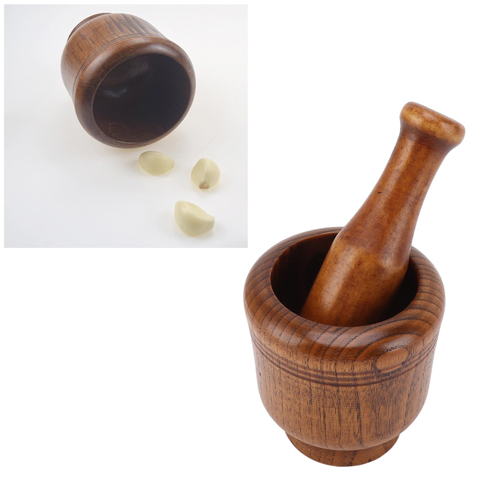 Jujube Wood Mortar and Pestle Set, Grinder Bowls with Wood Grain, Crushing Bowl, Guacamole Bowl, DIY Kitchen Gadget for Grinding Spices, Crushing Pills