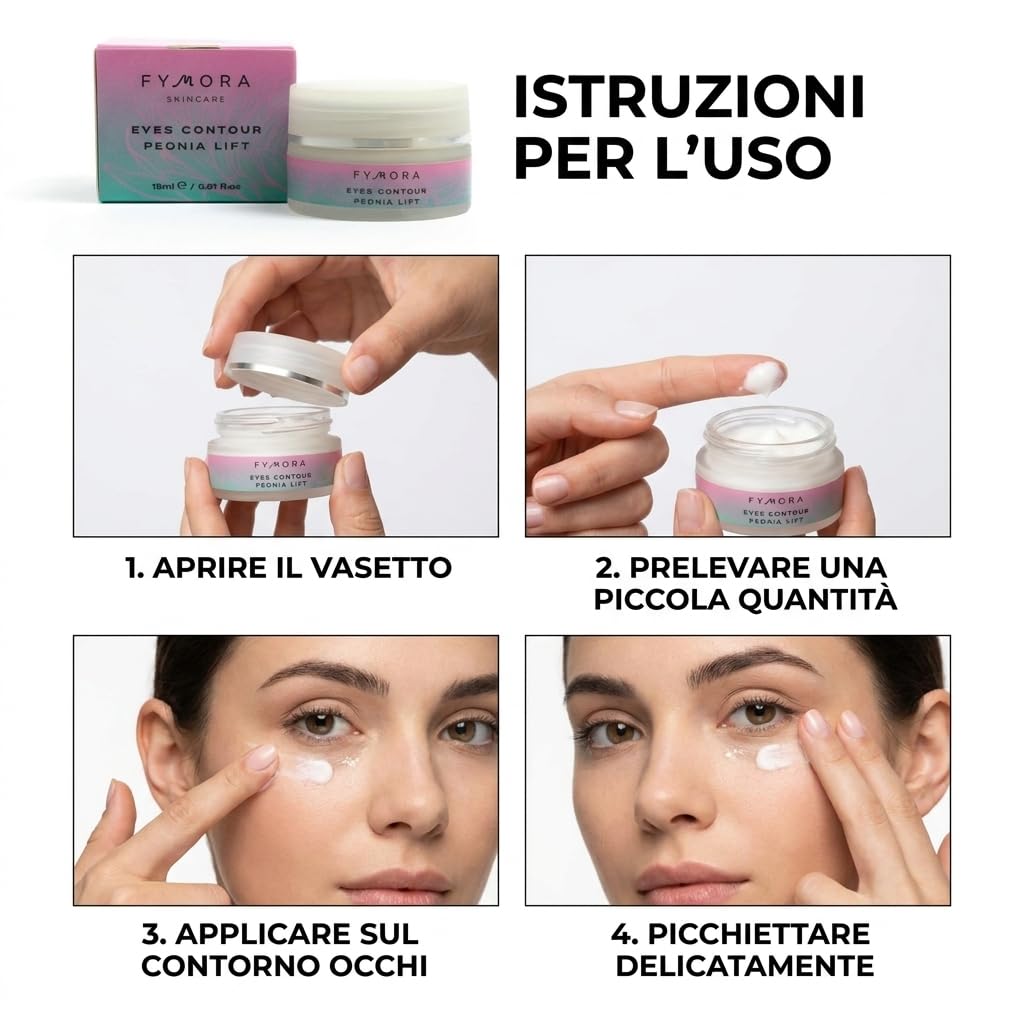 Fymora Peonia Lift Contorno Occhi Antirughe: Crema Idratante con Caffeina e Acido Ialuronico per Borse, Occhiaie e Palpebre Cadenti - Effetto Lifting Illuminante per Pelle Sensibile Uomo e Donna