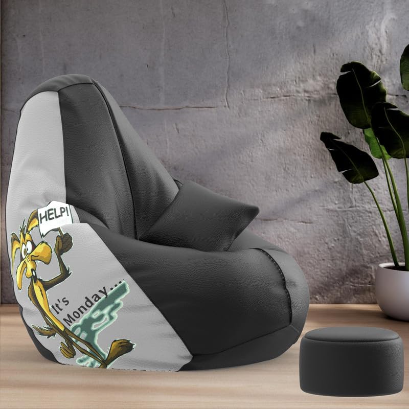 Biggie Bean Bag Cover 4XL Evergreen Classics Bean Bag-Loud Prints-Soft Landings-Styled with Free Cushion & Footrest (Matching Color : Printed Its Monday-Black)-image-24