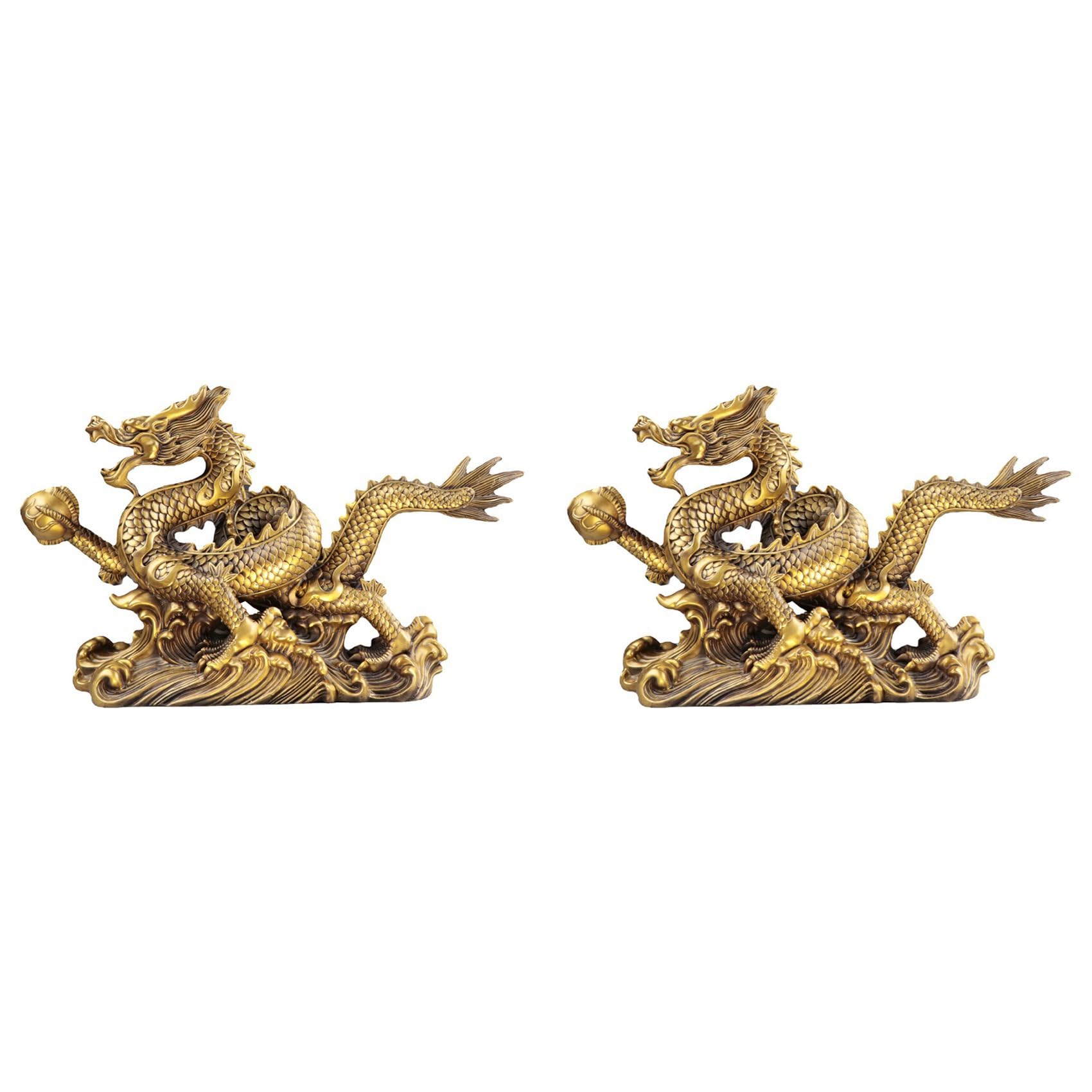 2X Escultura de Estatua de Dragón Feng Shui de Latón, Adornos de Mesa para Oficina en Casa para Riqueza y Éxito, Regalos de Buena Suerte
