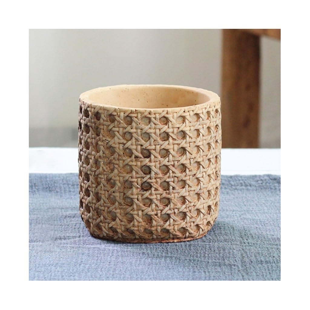 Gelasige A Flower Pots Creative Flower Pot Japanese Imitation Woven Flower Pot Retro Ceramic Pot Orchid Potted Large Outdoor Flower Pots(A)