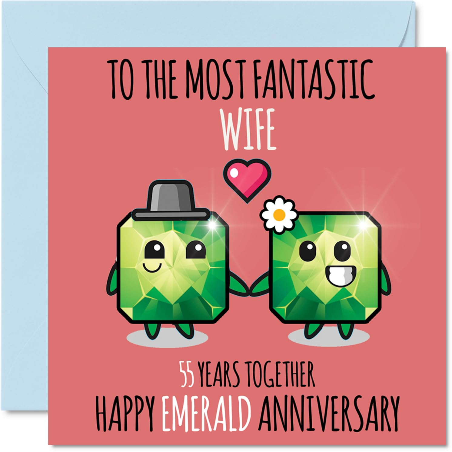 Cute Emerald Anniversary Card for Wife - 55 Years Together - Happy 55th Wedding Anniversary Cards for Wife from Husband, 145mm Greeting Cards Anniversaries