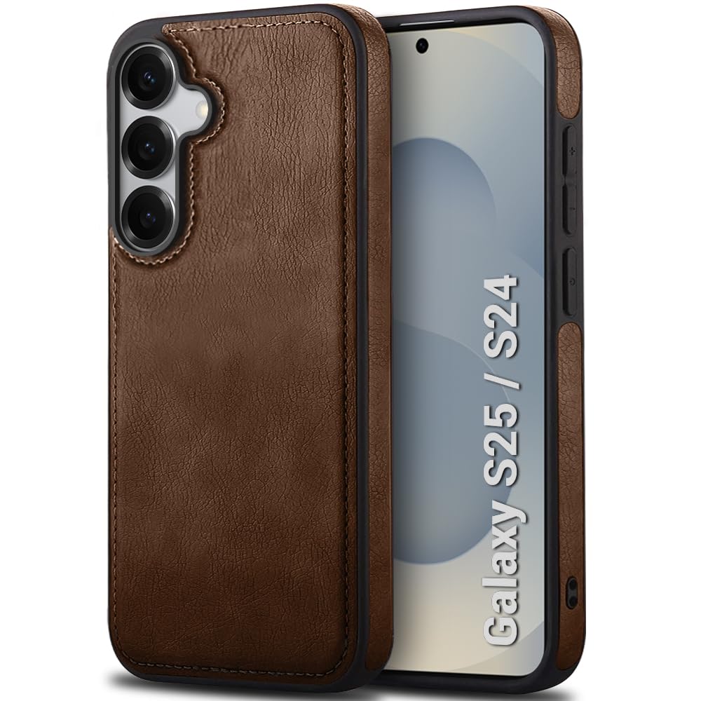 TheGiftKart Genuine Leather Finish Back Cover Case for Samsung Galaxy S25 / S24 5G | Raised Edges for Camera & Screen Protection | Shockproof Stunning Minimalist Design (MagSafe Compatible, Brown) — Amazon image 9
