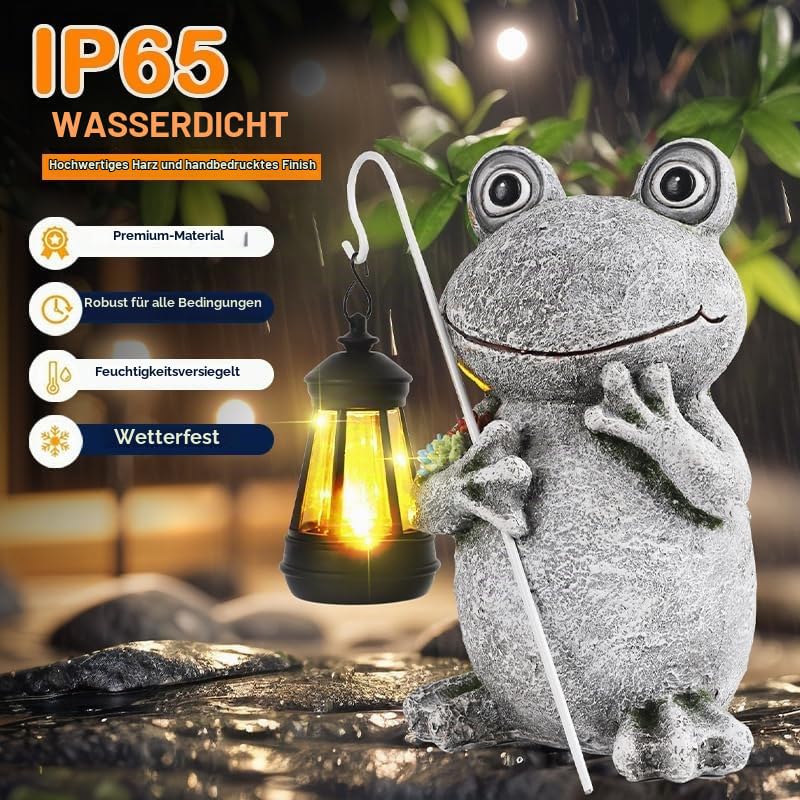 Solar Frosch Gartenfiguren mit Laterne – Frosch Gartendeko Statue Wetterfest Solar Frosch Gartendekoration für Draußen Balkon Terrassen Geschenke für Frauen Männer Mama Geburtstag 20CM