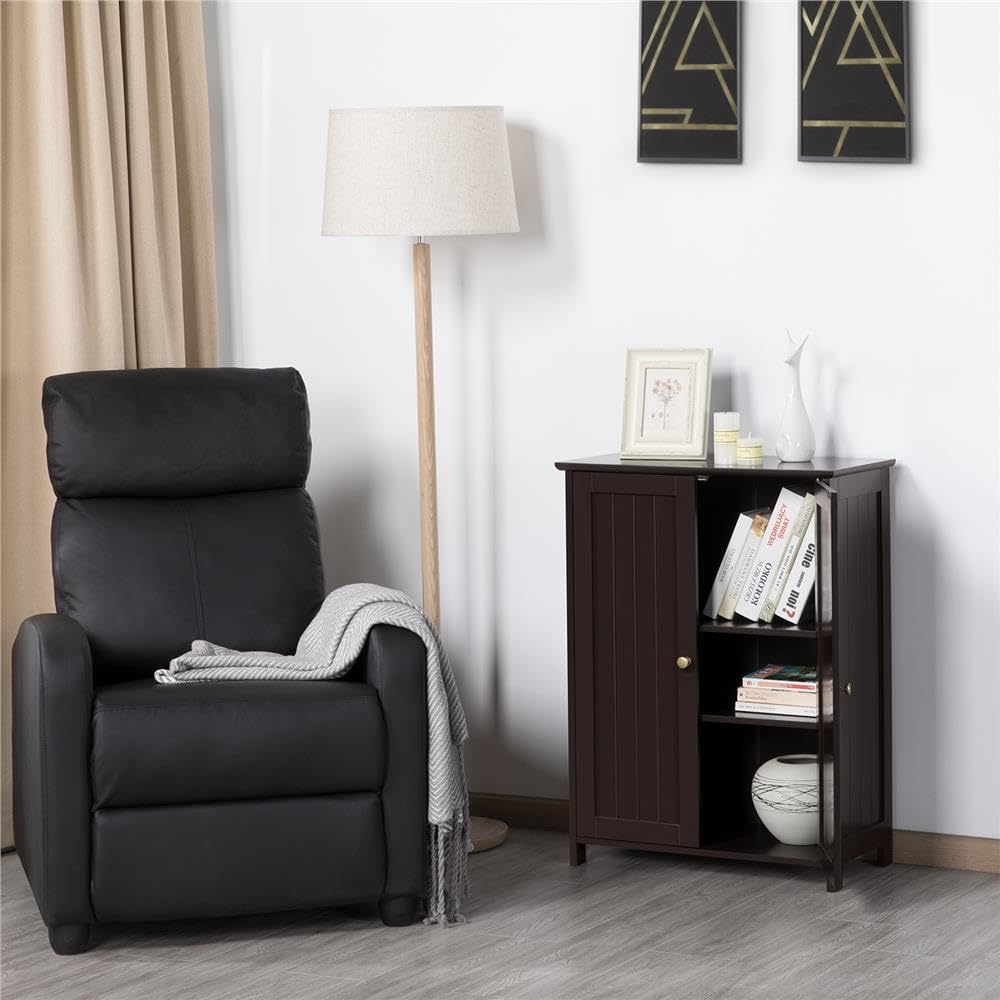 Topeakmart Bathroom Floor Cabinet Double Doors Free-Standing Storage Cabinet with Adjustable Shelves, Anti-toppling Design, Espresso