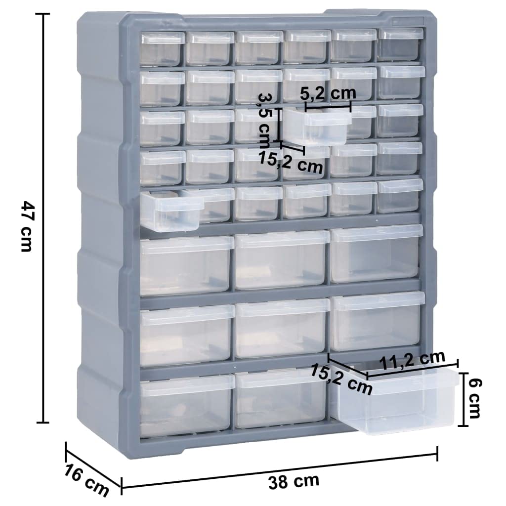 Organizer multi-cassetti con 39 cassetti, 38 x 16 x 47 cm, per officina, cassetti in plastica trasparente per dadi e viti, armadio degli attrezzi da parete