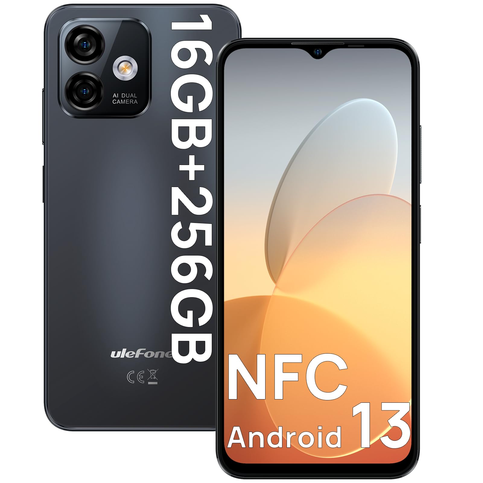 Ulefone Note 16 Pro Smartphone – 16GB RAM, 256GB ROM, 50MP Kamera, 6.52" HD+, Android 13, 4400mAh