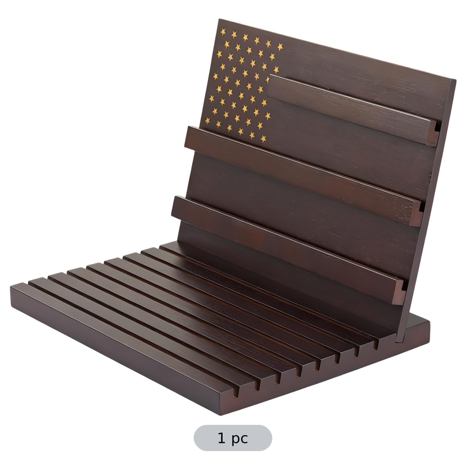 Challenge-Coin-Display-Ständer aus schwarzem Holz, mehrstufiges Massivholzregal, 12 x 8,5 x 8,5 Zoll, geneigtes Design für Veteranen-Münzen, Sammler-Organizer, Auszeichnungsaufbewahrung