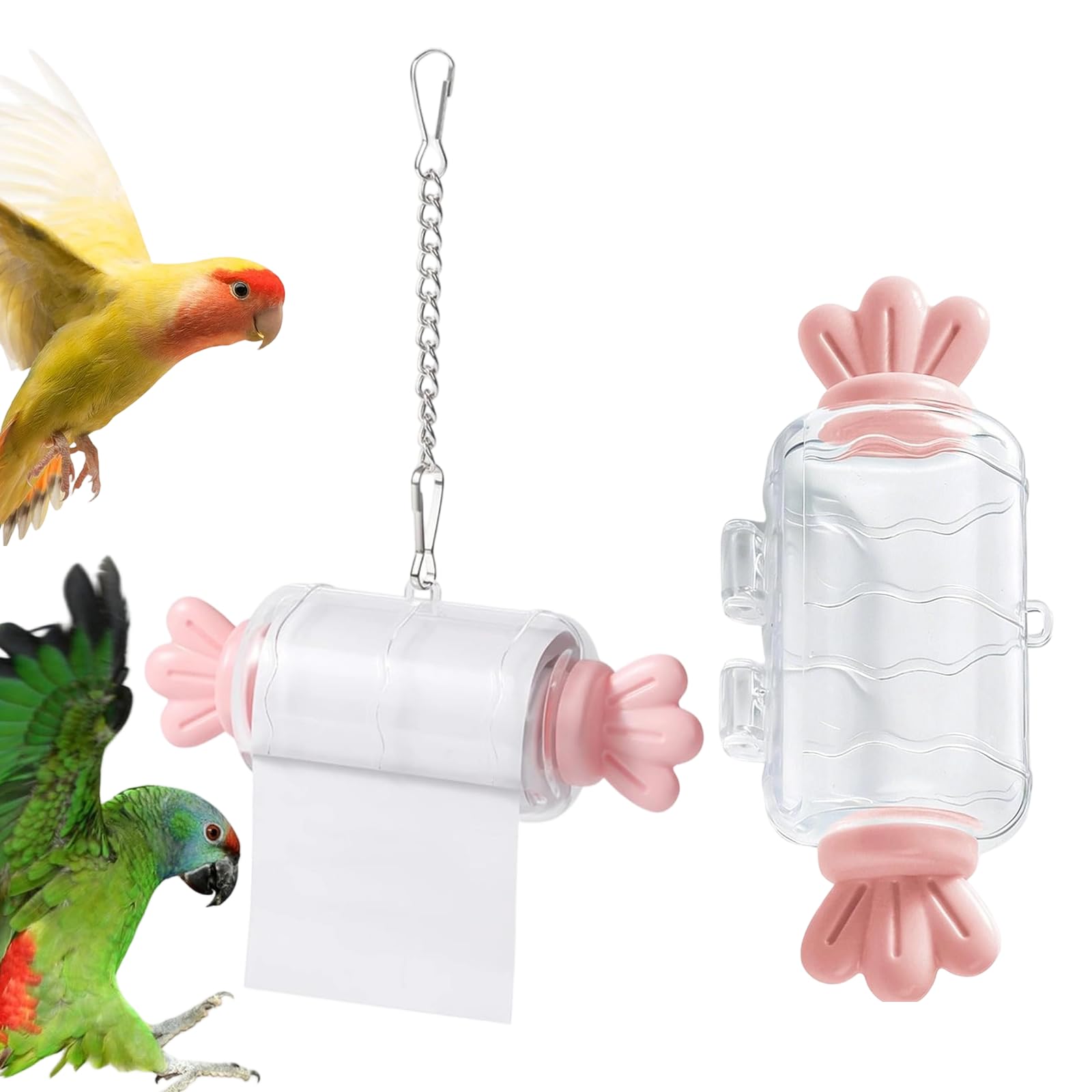 Parrot Shredding Toy, budgie toys for caged birds for Mental Stimulation & Health, Bird Foraging Roll Paper Holder with Hanging Chain for Budgies, Cockatiels & Long-Tailed Parrots (Pink) — image 1