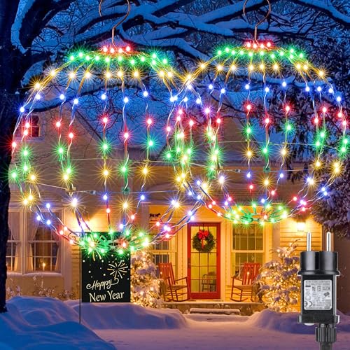 Joomer Weihnachtsbeleuchtung Außen Hängende LED Kugel Lichter Strombetrieben Leuchtkugel 33cm 144LED und 28cm 120 LED Timer Weihnachtsdeko Innen 8 Modi Wasserdichte für Garten Party (2 Stück, Bunt)