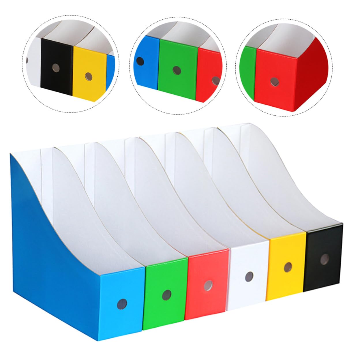 Set 6 Pezzi Scaffali per Archiviazione File Colorati in Carta Pp, Portadocumenti da Scrivania Etichette Adesive, Organizzatori Desktop per Libri, Riviste e Documenti Ufficio