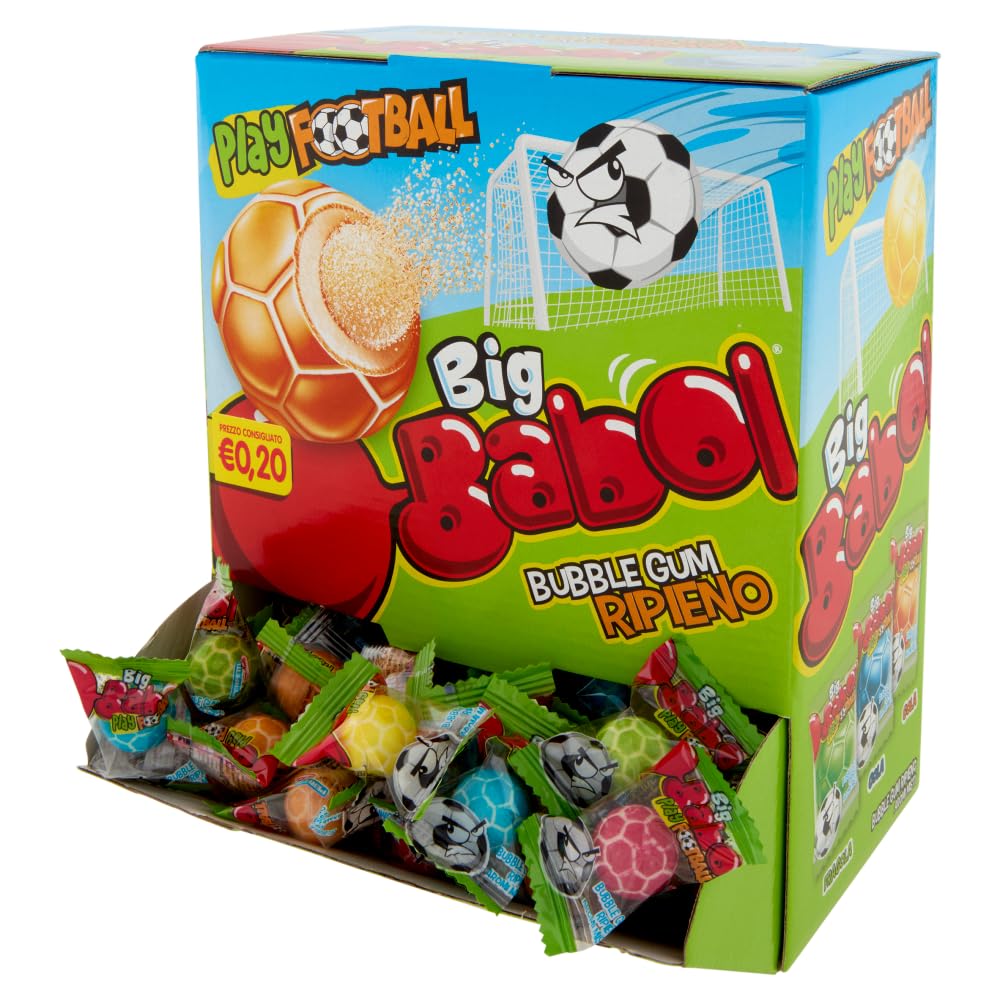 Big Babol Play Football, Chewing Gum morbido, Gusto Fragola, Cola e Limone, senza Glutine, Confezione da 200 Gomme da Masticare Monoporzione, Incartate Singolarmente, per Feste e Compleanni Bambini
