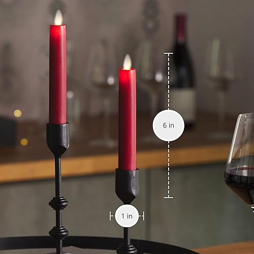 Miniatura 6 de Luminara Juego de 2 cónicas LED de llama móvil 1 x 6 pulgadas vela sin llama parte superior plana cera real lisa sin perfume color rojo