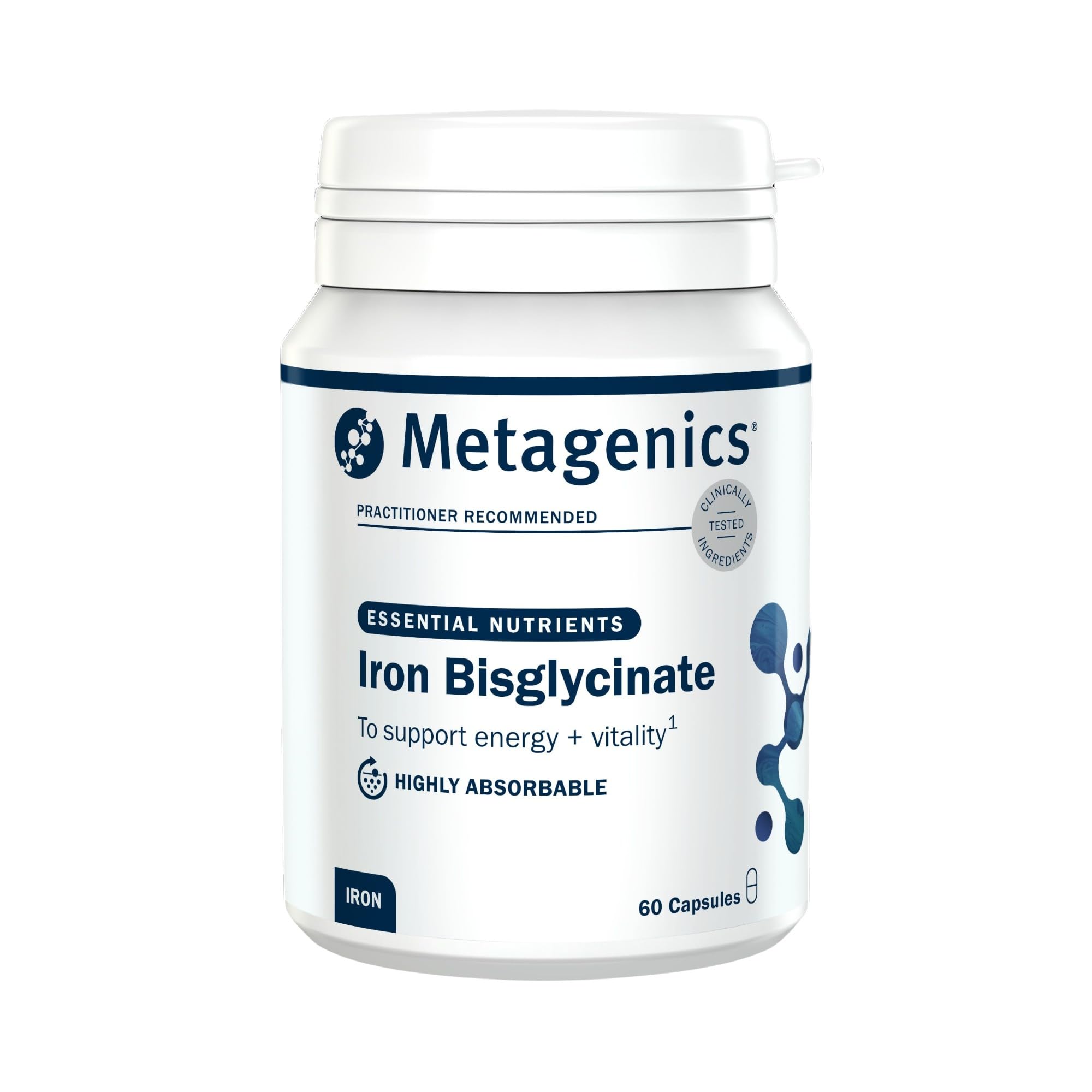 Metagenics Iron Bisglycinate Supplement - with Folate & Vitamin B6 - Supports The Reduction of Tiredness and Fatigue - 60 Capsules