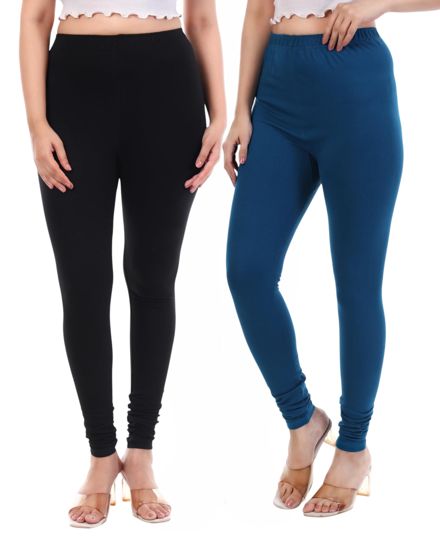 tpf Women Solid Cotton Lycra 4 Way Stretchable Leggings | Combo Pack of 2 Comfortable Churidar-Length Slim Fit Leggings for Women & Girls-picture-15