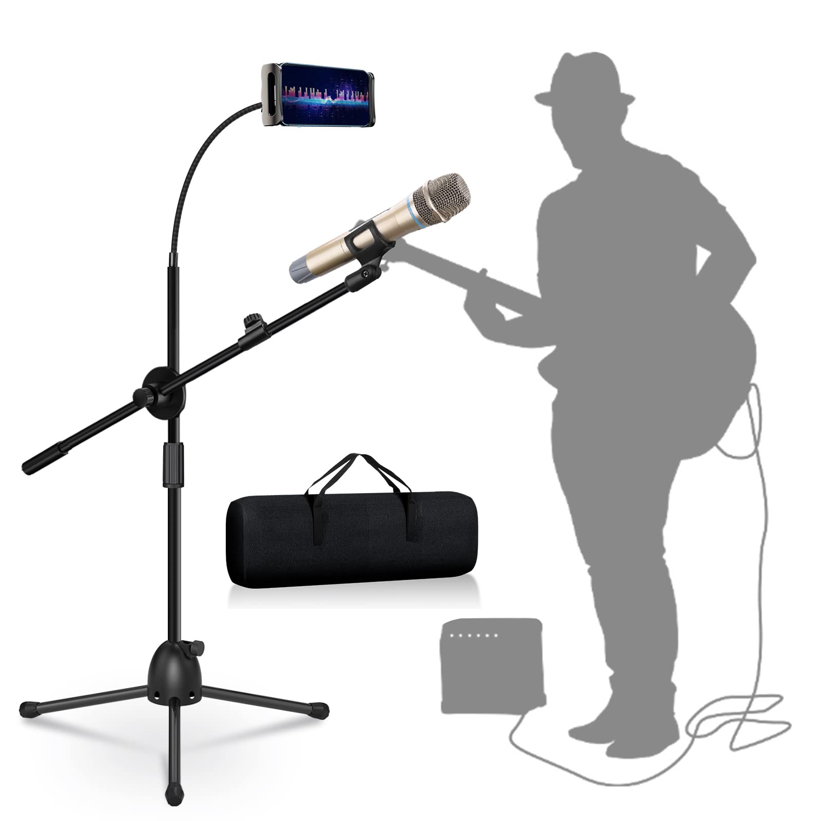 Buy Microphone Stand 2 IN 1 Tripod Boom Mic Stand with Phone Holder