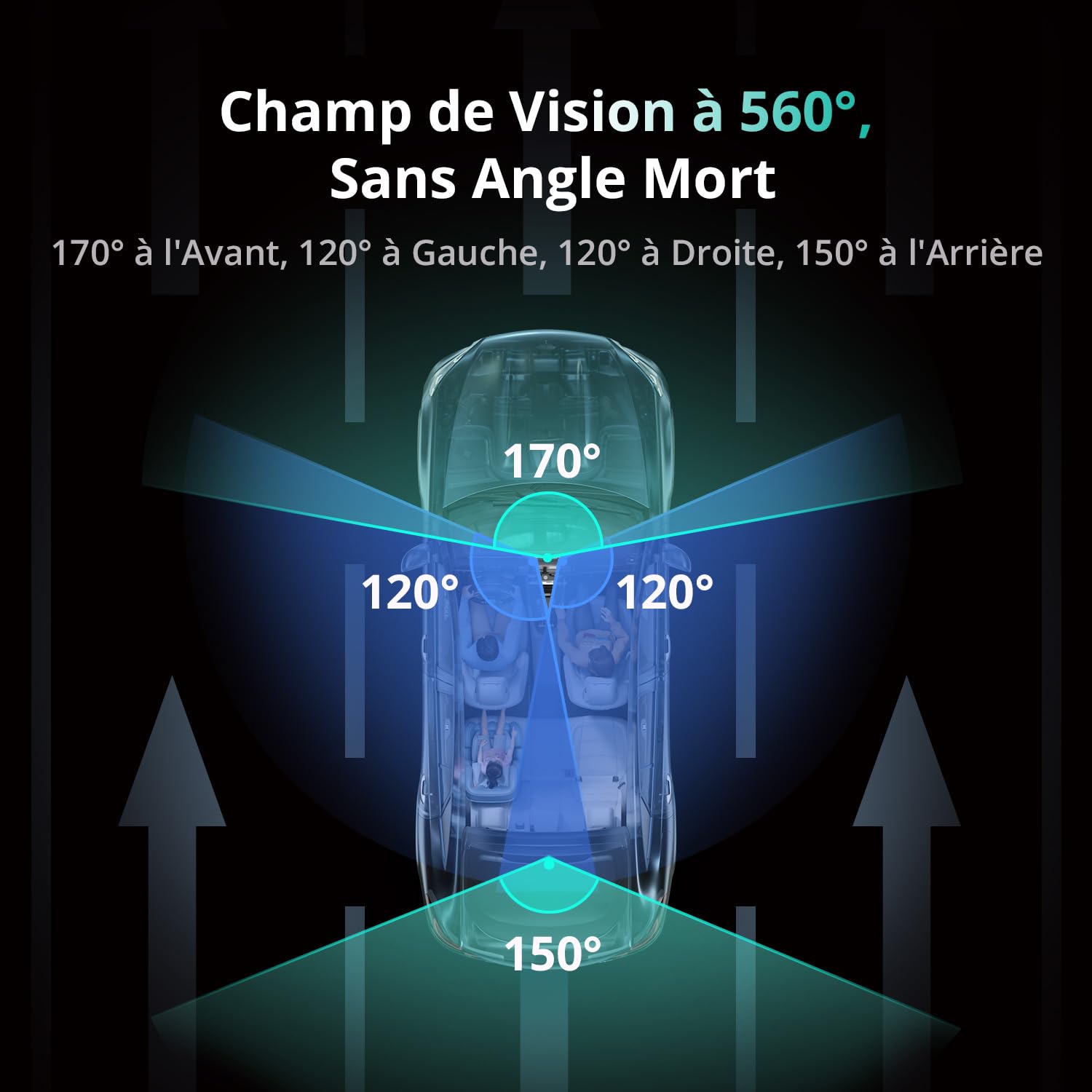 BOTSLAB 4 Canaux Dashcam Voiture,Dashcam 3K/4K Avant et 1080p*3,Caméra Embarquée 560°& 5.8GHz WiFi GPS avec carte SD 128G, Commande Vocale,Vision nocturne, 24H Parking Mode avec Kit de Câblage Incluse