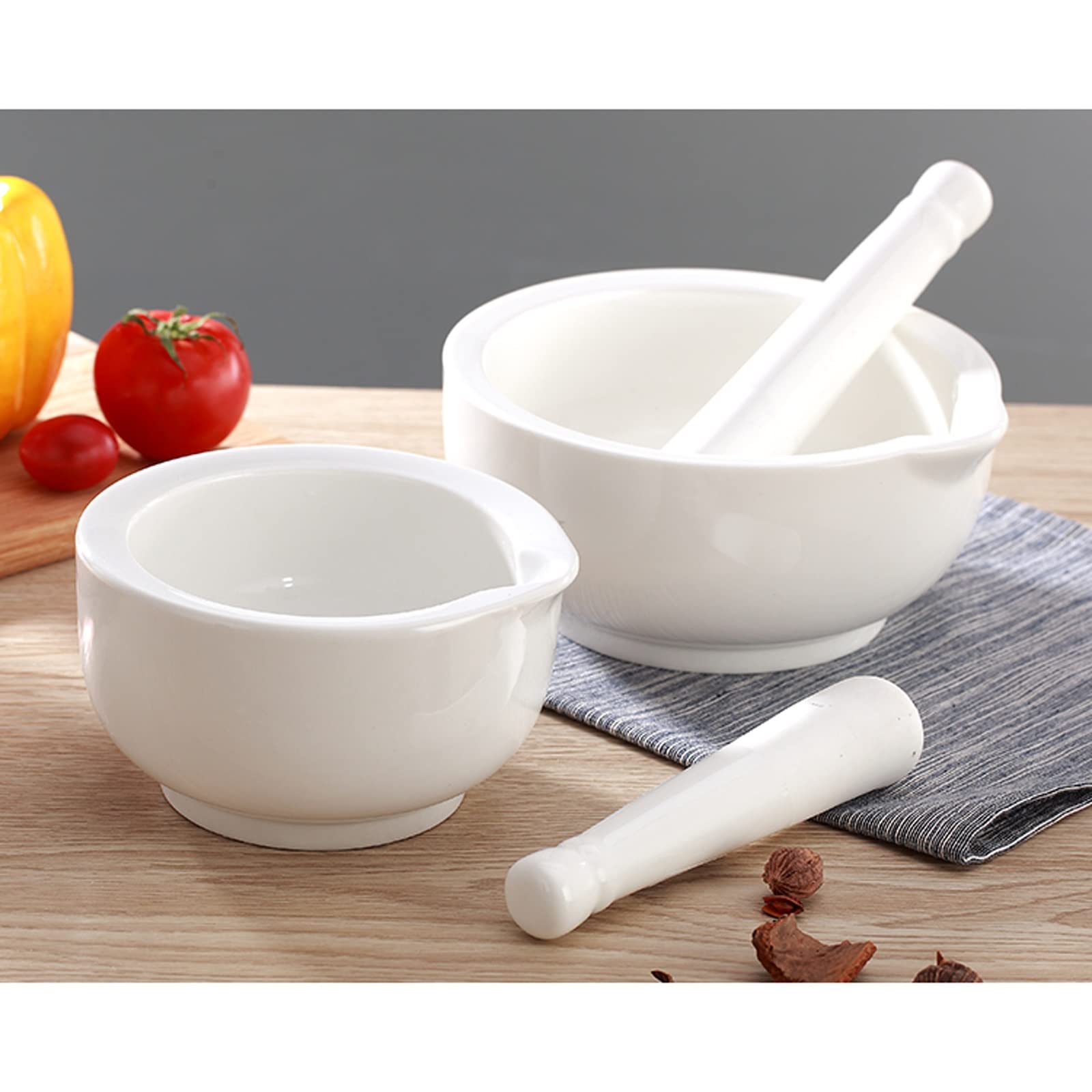 Mortaino E Pestello In Porcellana Bianco - Piccolo Set Per Macinare Spezie, Aglio E Erbe Aromatiche