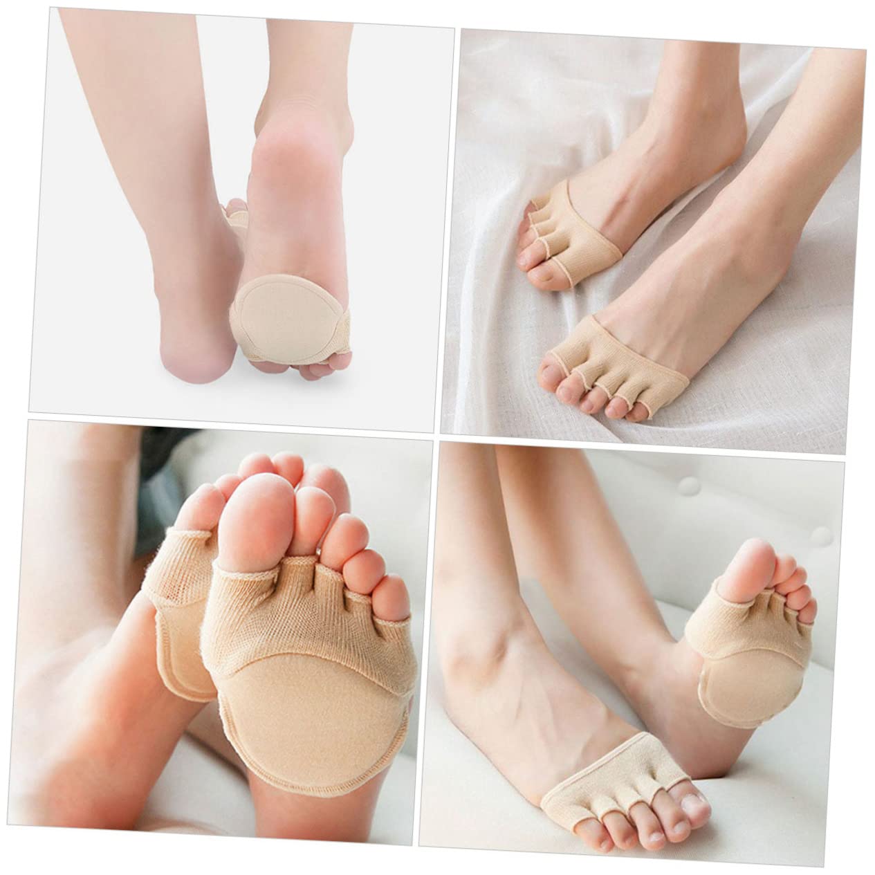 Healeved 4pairs Open Toe Socks for Women Invisible Non- Half Forefoot Cushion Liner Breathable Sock Skin Tone for Sandals and Mules