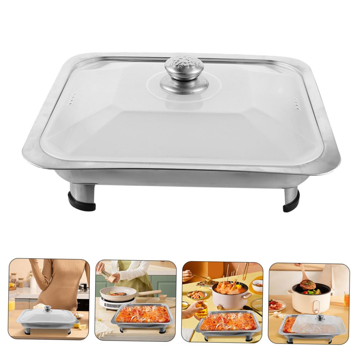 MUCKLILY Stainless Steel Dinner Plate Food Tray Grill Pan Baking Dish with Lid Baking Tray Buffet Dish Buffet Party Metal Tray Fish Tray Canteen Tray Buffet Pans Buffet Server Dish Plastic