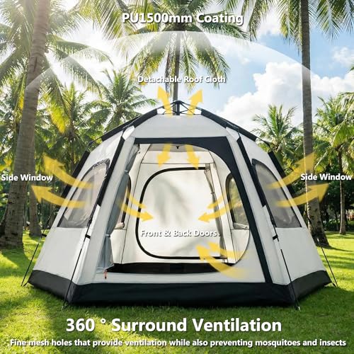 RUN.SE 4 Person Camping Tent with 2 Door & 4 Windows & Extended Porch, Large Family Cabin Tent, Waterproof Portable Glamping Tent, Large Tent for Outdoor Camping Hiking and Backpac image 2