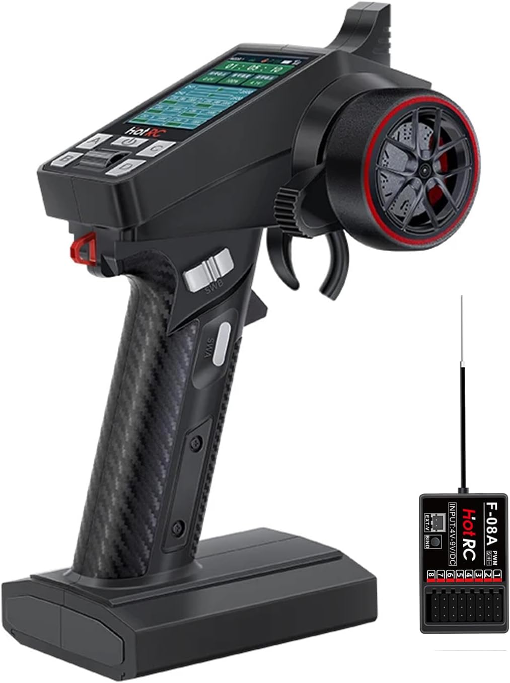 Havcybin HOTRC CT-8A RC Transmitter and Receiver 8 Channel 2.4ghz Hand Controlled RC Car Boat Tanks Remote Controller Long Distance (Plastic+1RX)