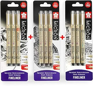 Sakura Pigma Micron - Pigment Fineliner Pens - 0.1/0.5mm/Brush + 0.5/0.8mm/PN + 0.3/0.5mm/Graphic - Black Ink - Blister Pack of 9