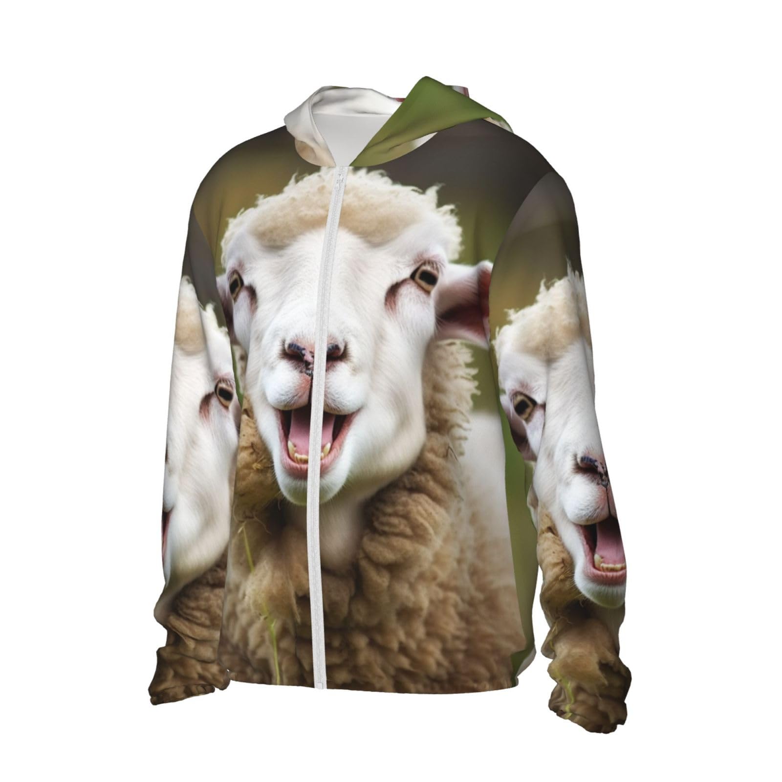UPF 50+ Light Jacket Full Zip Sun Protection Hoodie for Women Men Long Sleeve Funny Naughty Sheep Tongue Cute Animal Sun Shirts Black