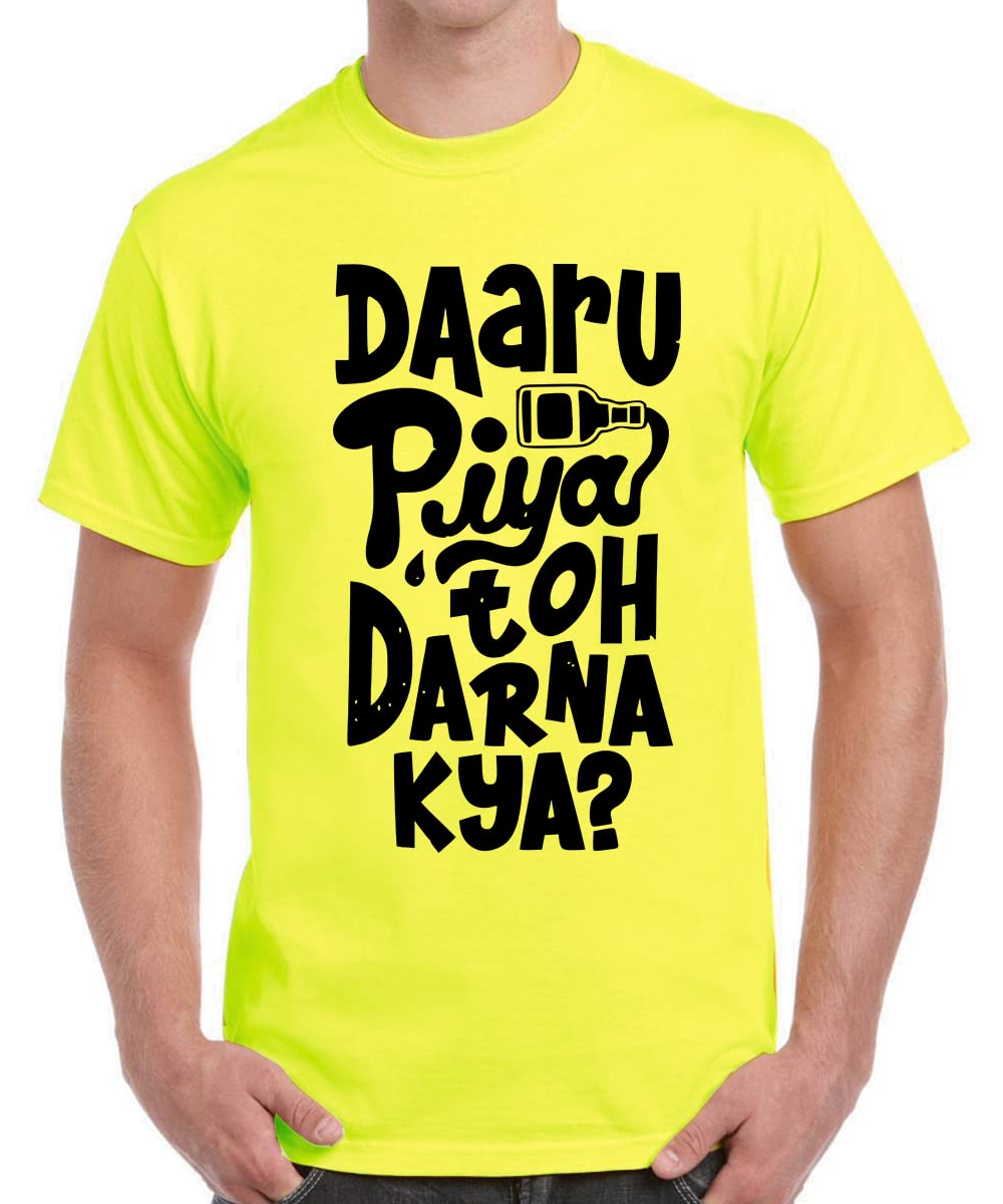 Caseria Men's Round Neck Cotton Half Sleeved T-Shirt with Printed Graphics - Piya Toh Darna Kya