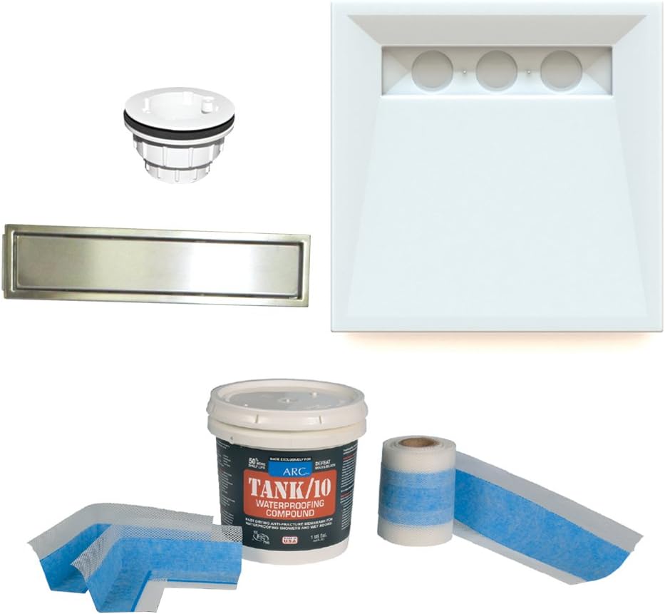 Transolid K3939L-PRO-SOBS K3939L-PRO-SOBS 39-3/8-in x 39-3/8-in TrueDEK Linear Shower Base Kit with Pro Waterproofing Kit and Solid Linear Drain, Brushed Stainless Steel,