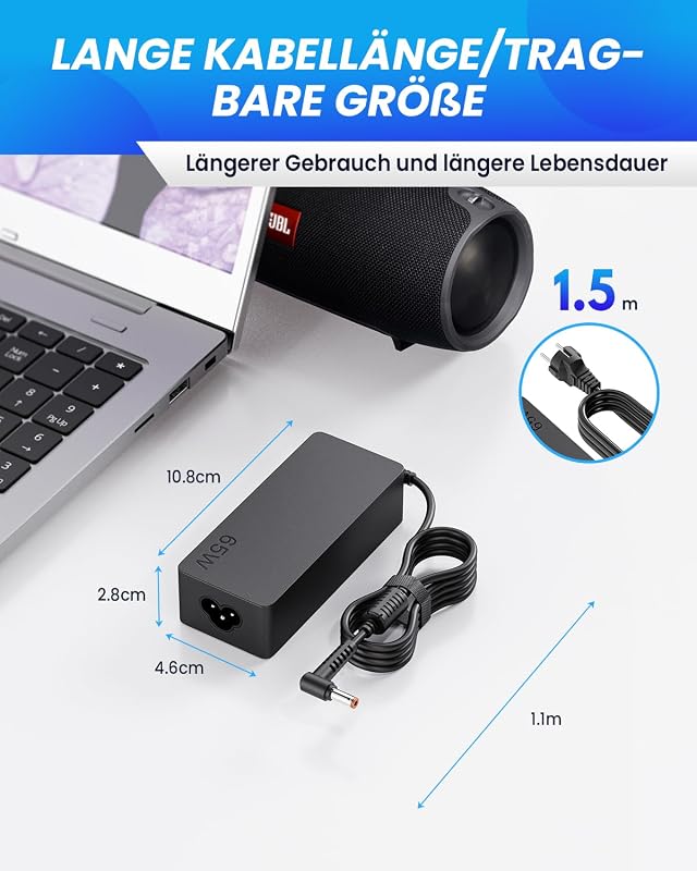 DINTYOU 65W Töltő 5.5x2.5mm - JBL Xtreme, Xtreme 2 Bluetooth Hangszóróhoz - Univerzális Adapter Toshiba, HP Készülékekhez - Gyorstöltő Funkc