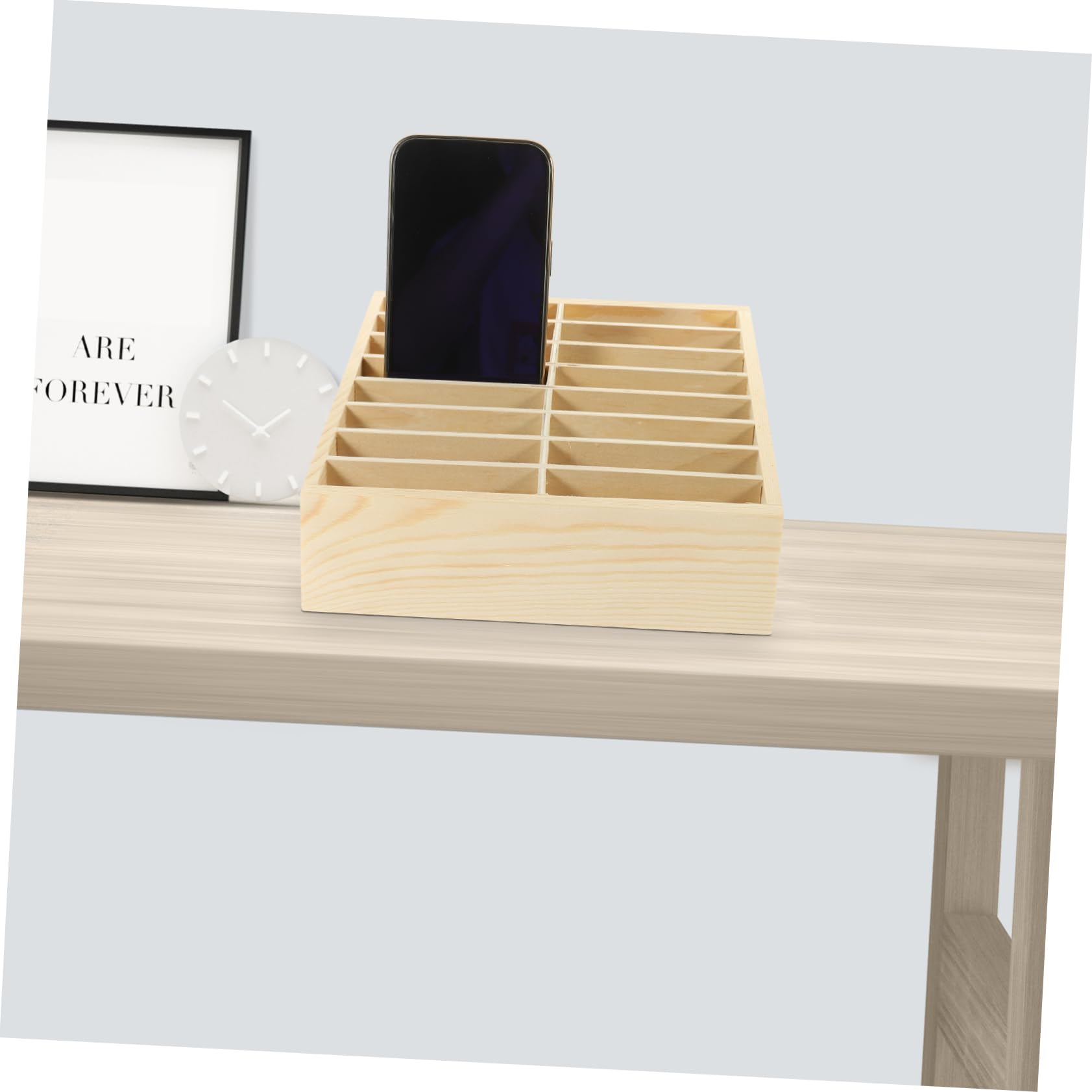 Scatola Porta Cellulari in Legno Beige per Scrivania, Organizer | Scomparti Multipli, per Penne e Telefono, Adatta a Scuola e Istituti Educativi, Design Semplice e Moderno