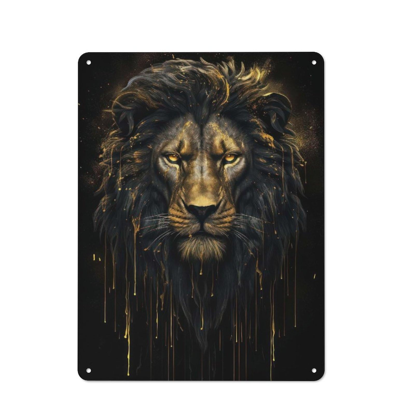 Junmoney Golden Lion 40X30cm Retro Metal Sign With For Home Office Or Studio, Suited To Wall Displays In Home Offices And Studios