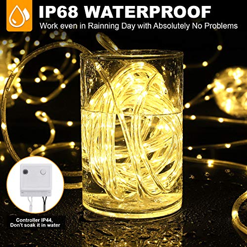99Ft LED Rope Lights Outdoor, 500 LEDs Fairy String Lights Plug in 8 Modes, Dimmable, Super Durable, Waterproof String Lights Outdoor Indoor for Patio Wedding Christmas, 2 Remote Control (Warm White)