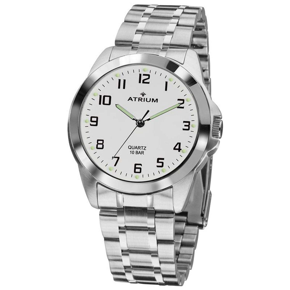 Atrium Damen Armbanduhr Edelstahl Analog Quarz – Klassische Damenuhr mit Edelstahlband & -Gehäuse 29 mm - 10 Bar wasserdicht, Leuchtzeiger, deutliches Zifferblatt weiß Zeitlose Armbanduhr Damen A24-30