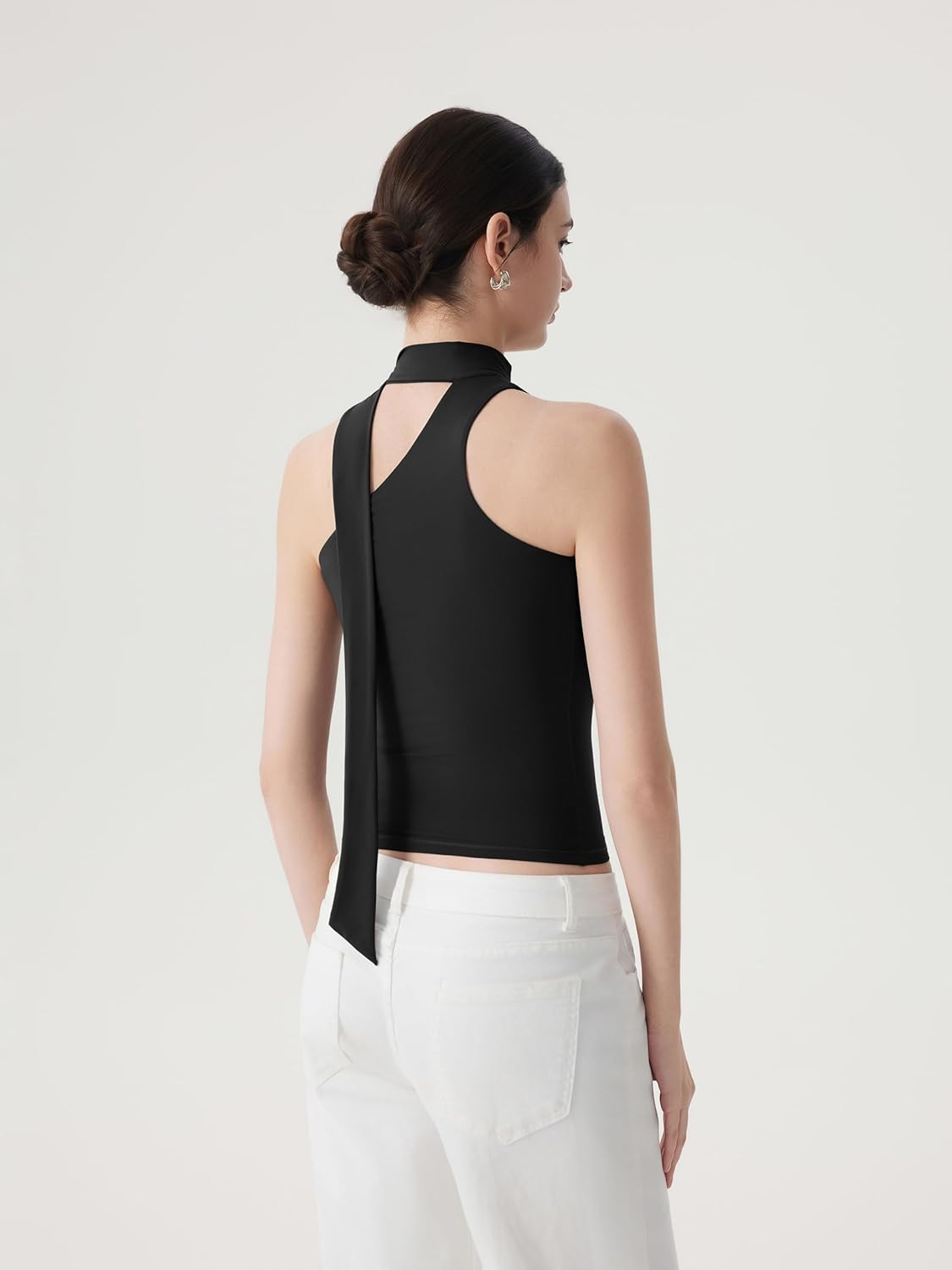 SUUKSESS Women Halter High Neck Tank Tops Off Shoulder Double Lined Going Out Shirts with Scarf - Image 2